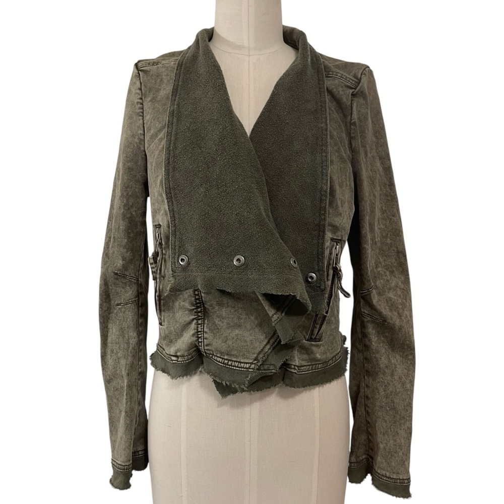 ❤️ Free People Army Green Stretch Twill Moto Collapsing Front Jacket - Picture 10 of 11